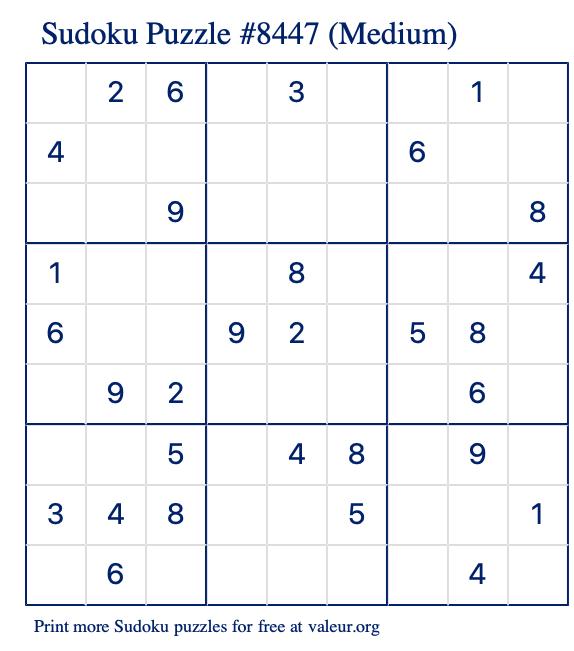 Free Printable Medium Sudoku Puzzle number 8447