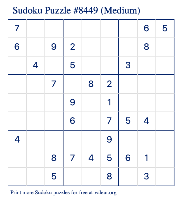 Free Printable Medium Sudoku Puzzle number 8449