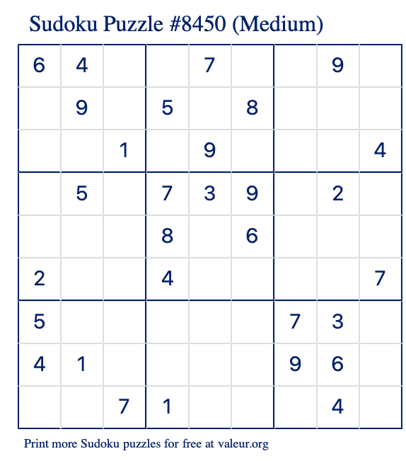 Free Printable Medium Sudoku Puzzle number 8450