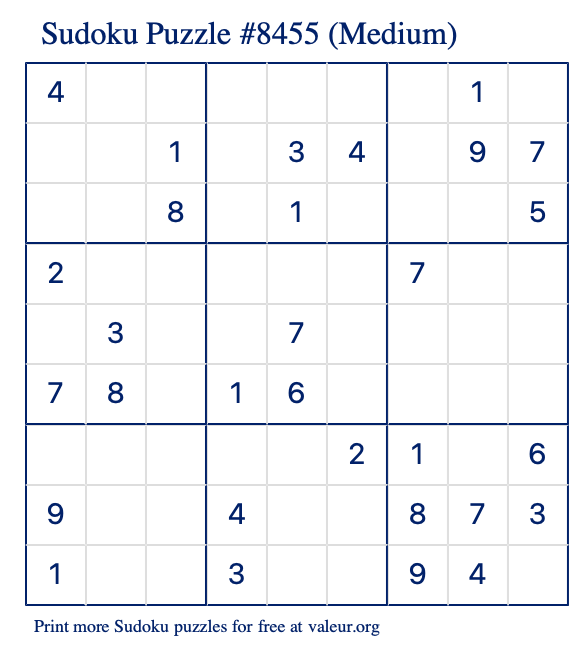 Free Printable Medium Sudoku Puzzle number 8455