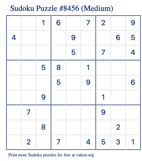 Free Printable Medium Sudoku Puzzle number 8456