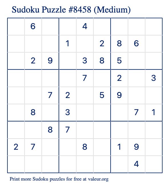 Free Printable Medium Sudoku Puzzle number 8458