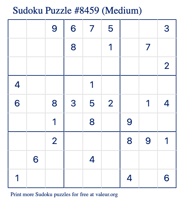 Free Printable Medium Sudoku Puzzle number 8459