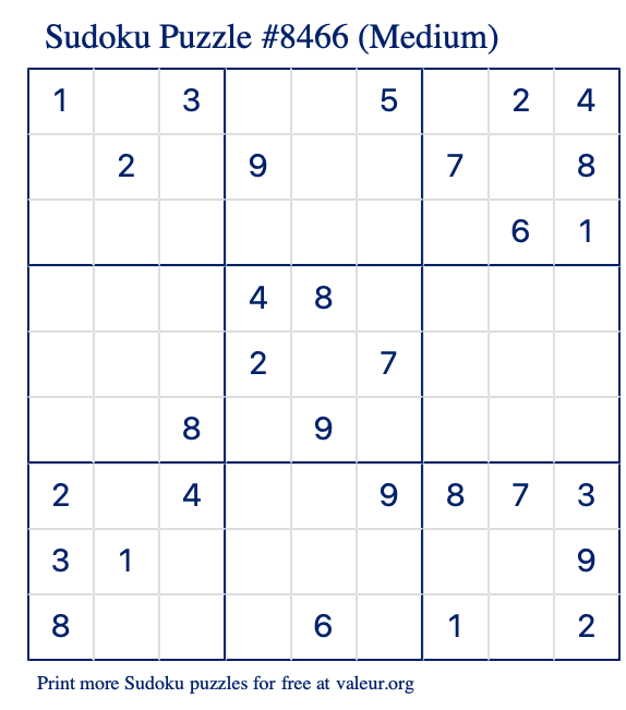 Free Printable Medium Sudoku Puzzle number 8466