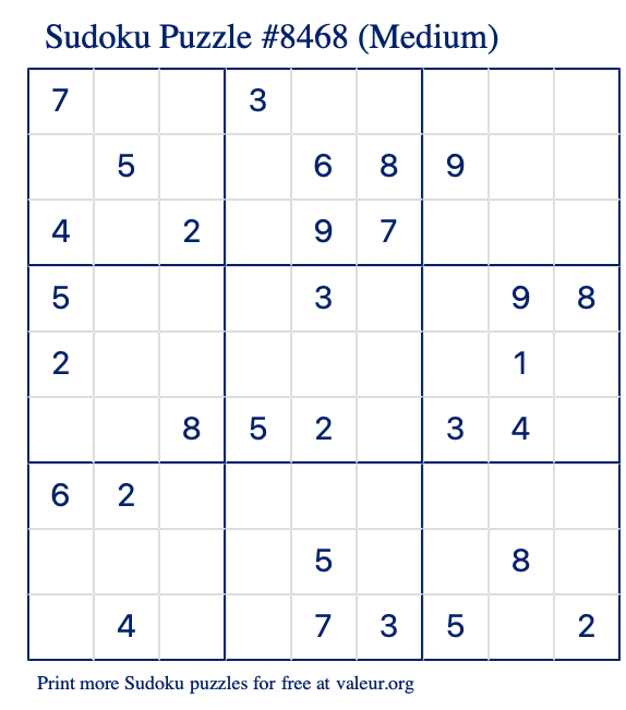 Free Printable Medium Sudoku Puzzle number 8468