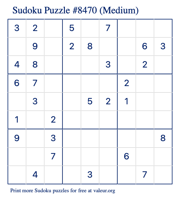 Free Printable Medium Sudoku Puzzle number 8470