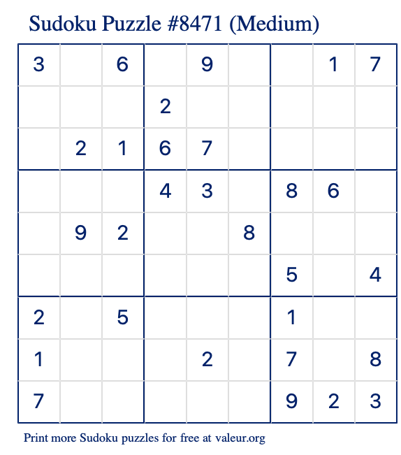 Free Printable Medium Sudoku Puzzle number 8471