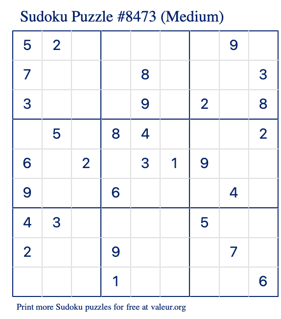 Free Printable Medium Sudoku Puzzle number 8473
