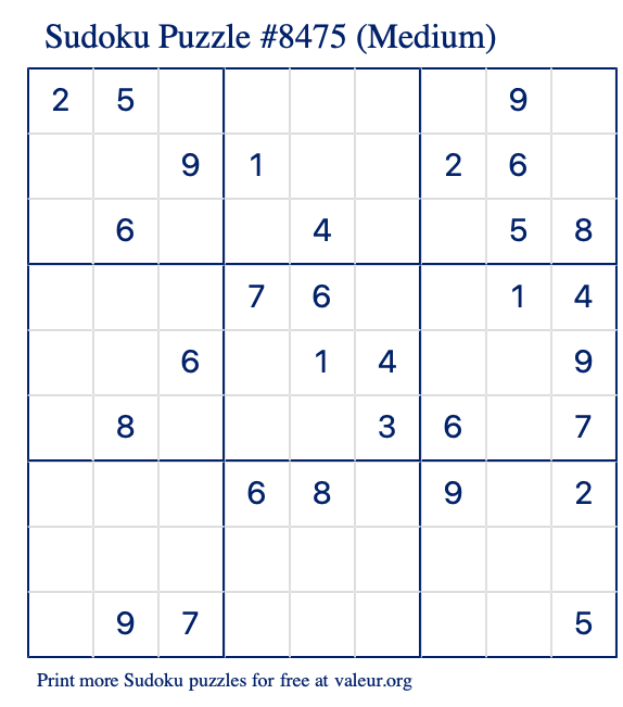 Free Printable Medium Sudoku Puzzle number 8475
