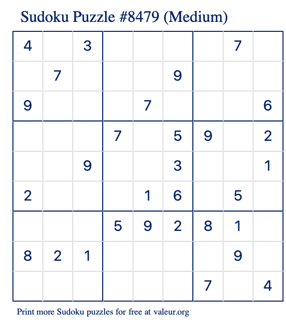 Free Printable Medium Sudoku Puzzle number 8479