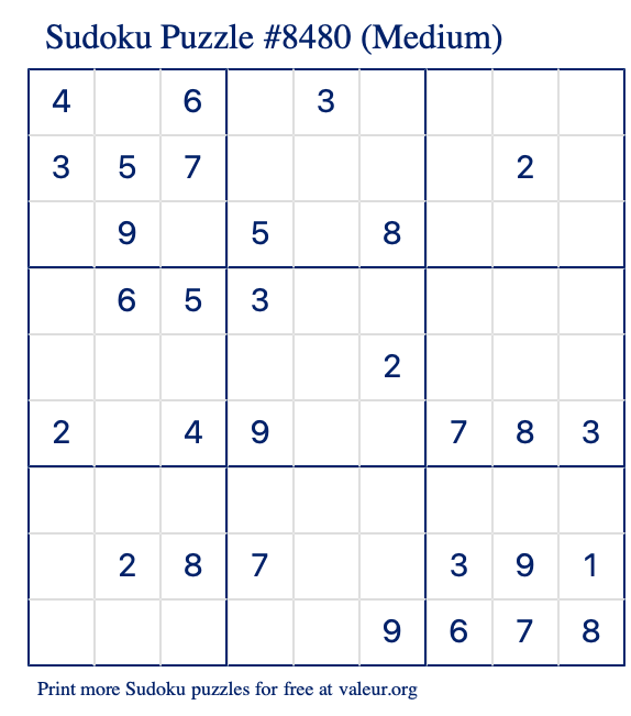 Free Printable Medium Sudoku Puzzle number 8480