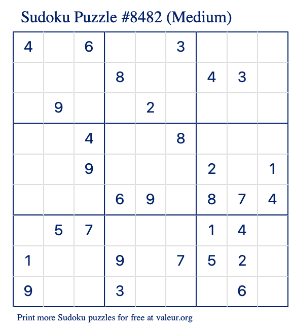 Free Printable Medium Sudoku Puzzle number 8482