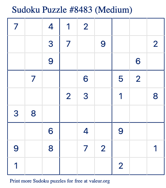 Free Printable Medium Sudoku Puzzle number 8483