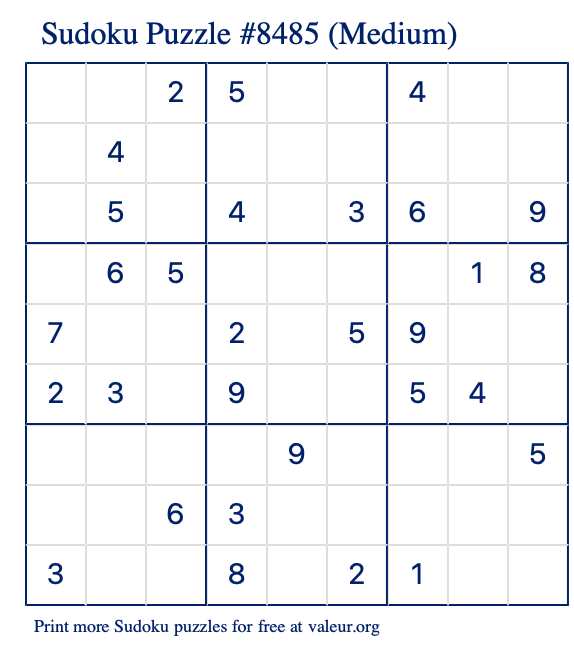 Free Printable Medium Sudoku Puzzle number 8485