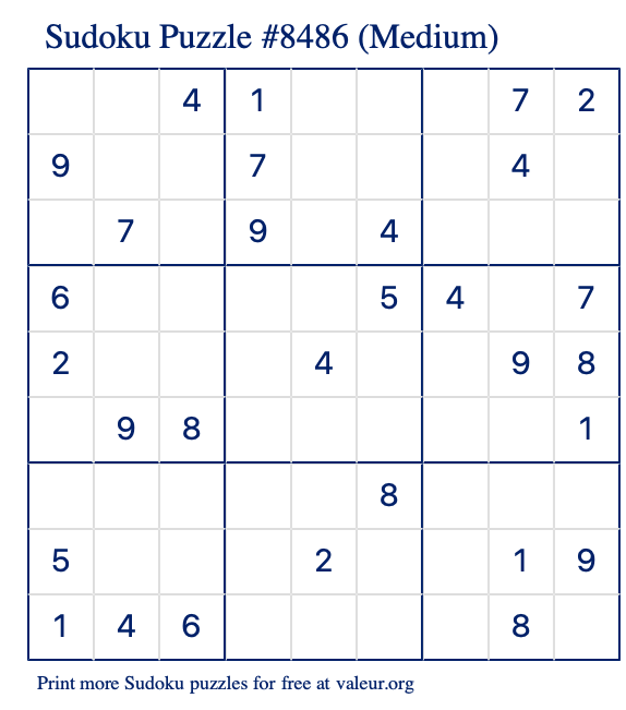 Free Printable Medium Sudoku Puzzle number 8486