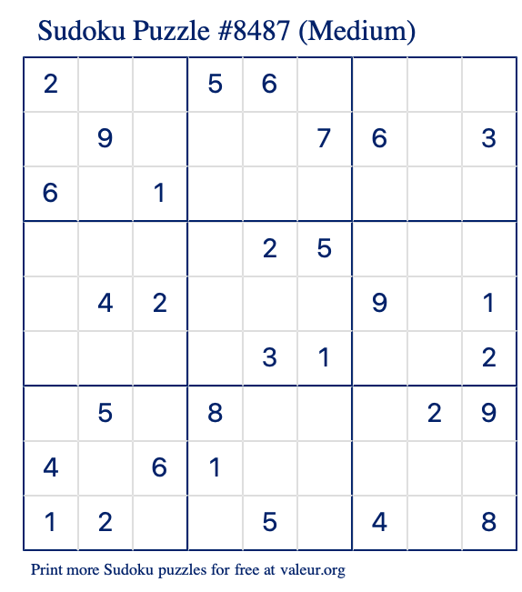 Free Printable Medium Sudoku Puzzle number 8487