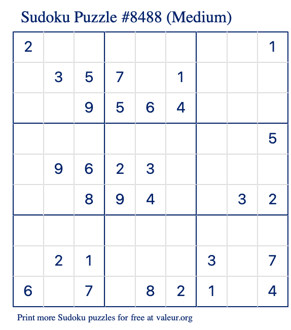 Free Printable Medium Sudoku Puzzle number 8488