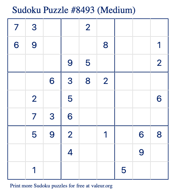 Free Printable Medium Sudoku Puzzle number 8493
