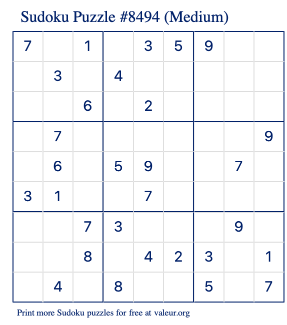 Free Printable Medium Sudoku Puzzle number 8494