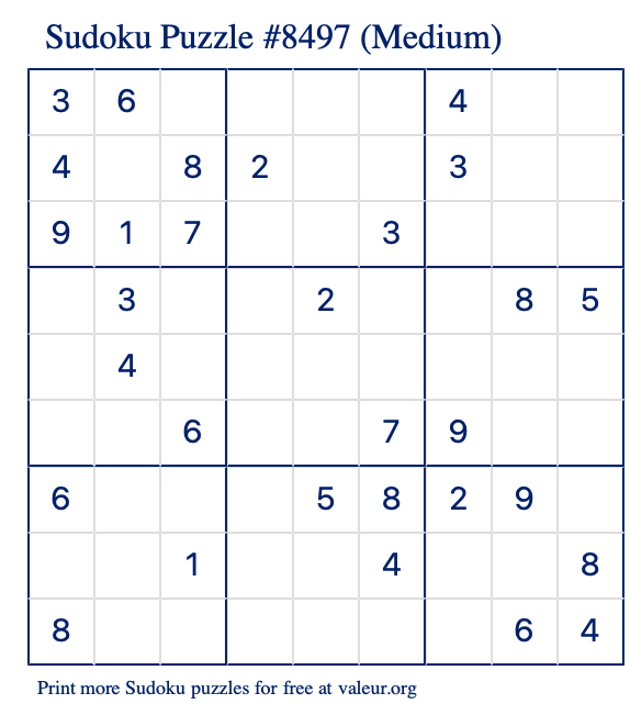 Free Printable Medium Sudoku Puzzle number 8497