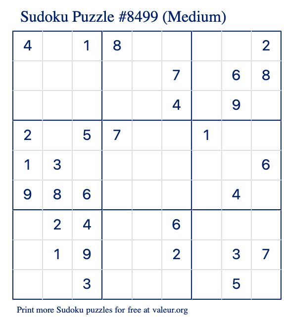 Free Printable Medium Sudoku Puzzle number 8499