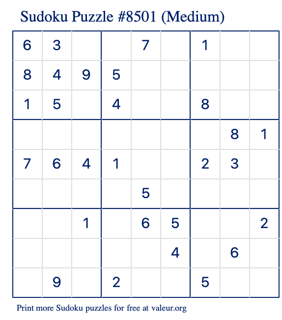 Free Printable Medium Sudoku Puzzle number 8501