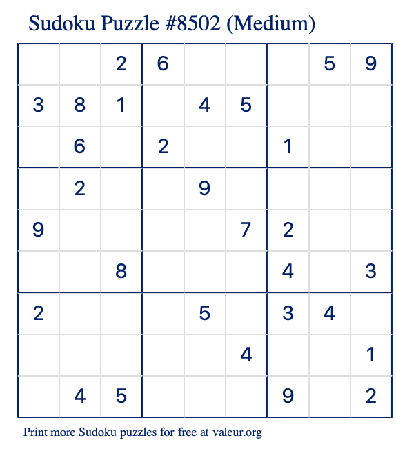 Free Printable Medium Sudoku Puzzle number 8502