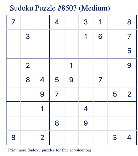 Free Printable Medium Sudoku Puzzle number 8503