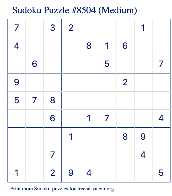 Free Printable Medium Sudoku Puzzle number 8504