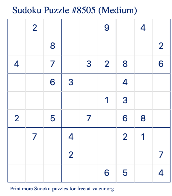 Free Printable Medium Sudoku Puzzle number 8505