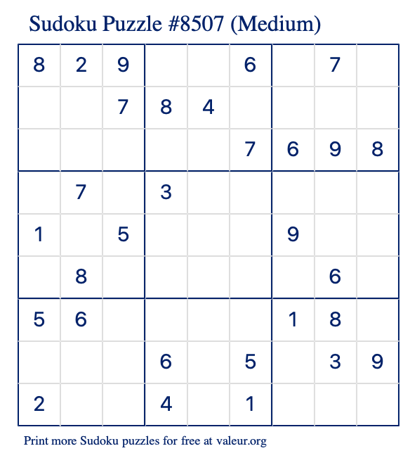 Free Printable Medium Sudoku Puzzle number 8507