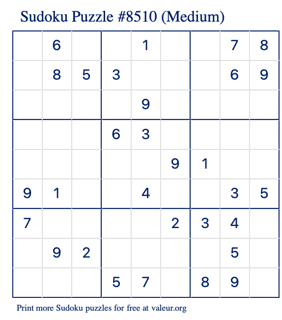 Free Printable Medium Sudoku Puzzle number 8510