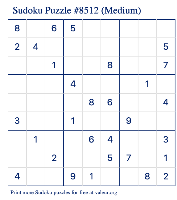 Free Printable Medium Sudoku Puzzle number 8512