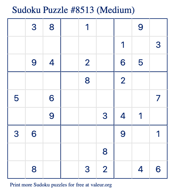 Free Printable Medium Sudoku Puzzle number 8513