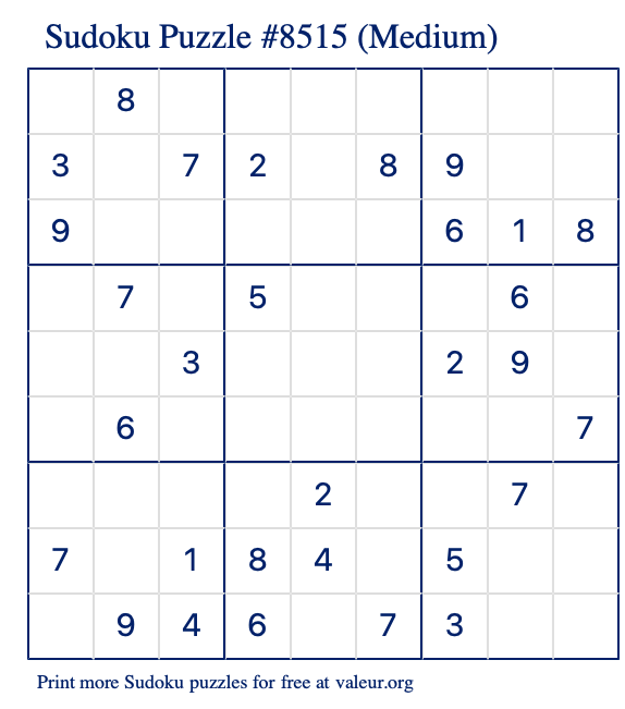 Free Printable Medium Sudoku Puzzle number 8515