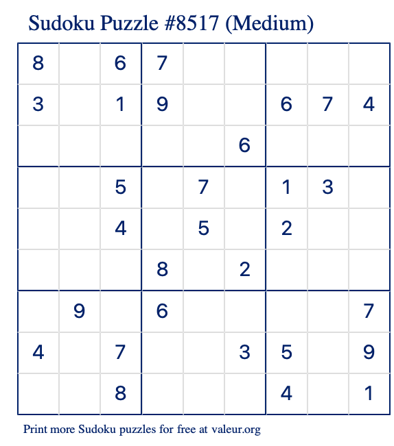 Free Printable Medium Sudoku Puzzle number 8517