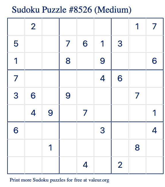 Free Printable Medium Sudoku Puzzle number 8526