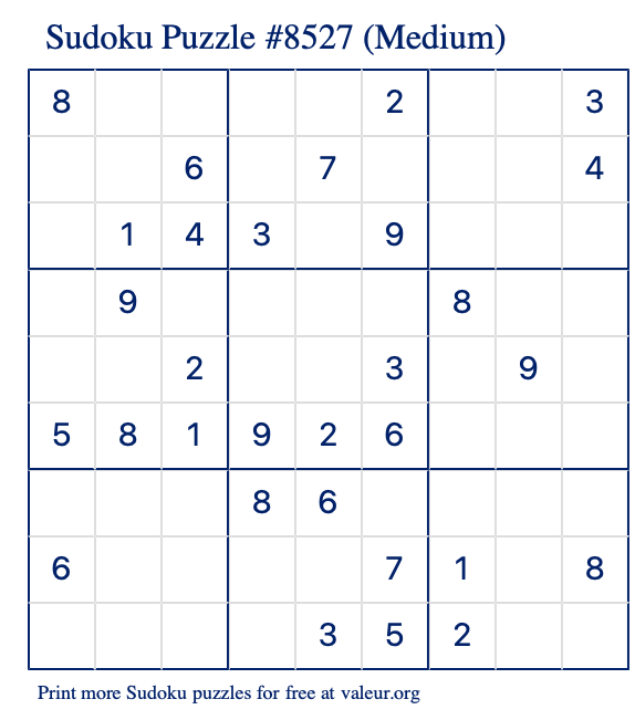 Free Printable Medium Sudoku Puzzle number 8527