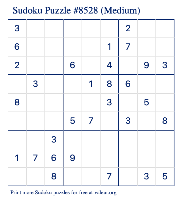 Free Printable Medium Sudoku Puzzle number 8528