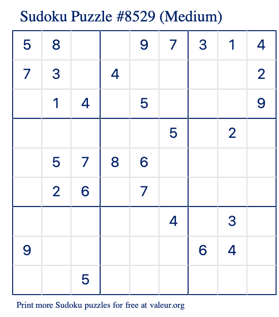 Free Printable Medium Sudoku Puzzle number 8529