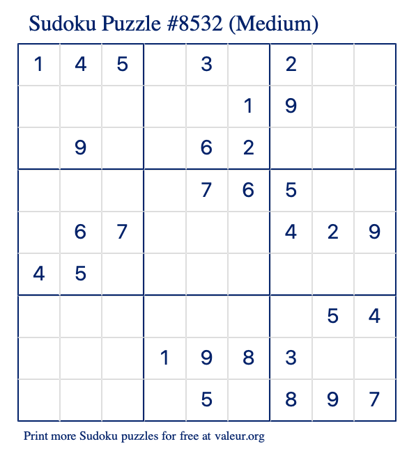 Free Printable Medium Sudoku Puzzle number 8532