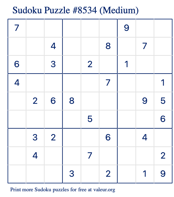 Free Printable Medium Sudoku Puzzle number 8534
