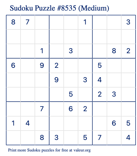 Free Printable Medium Sudoku Puzzle number 8535