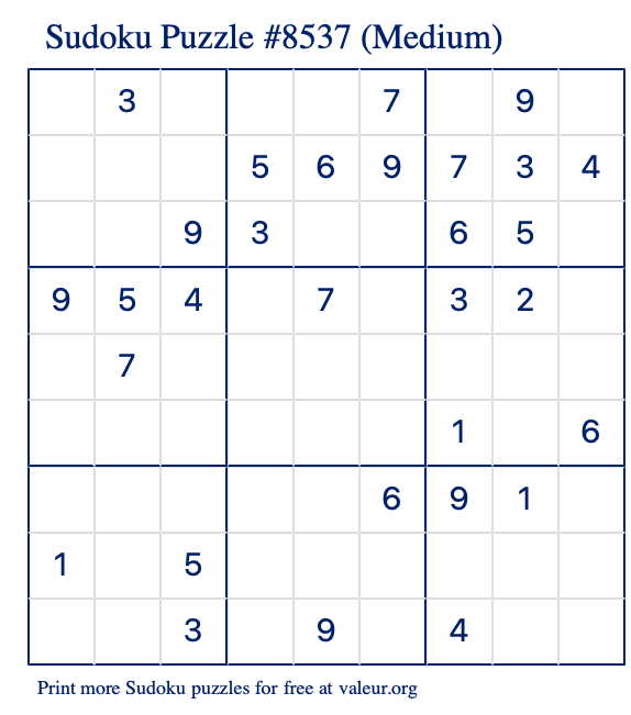 Free Printable Medium Sudoku Puzzle number 8537