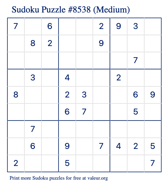 Free Printable Medium Sudoku Puzzle number 8538