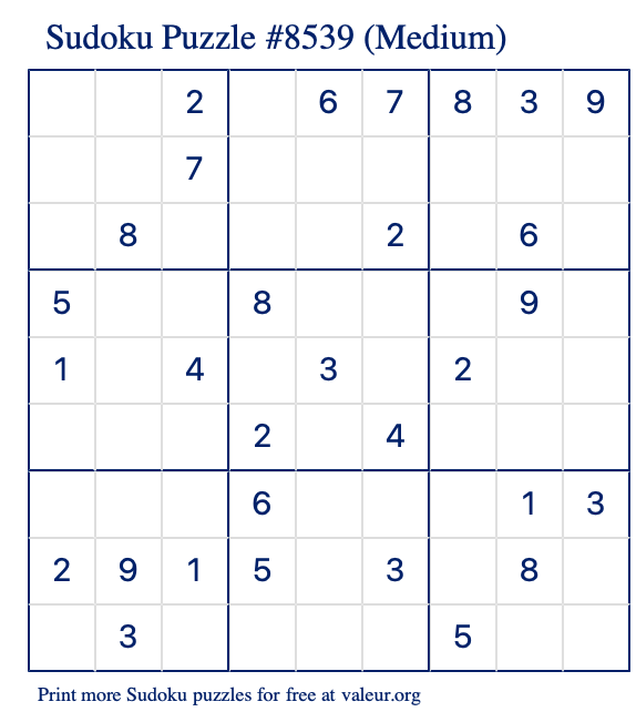 Free Printable Medium Sudoku Puzzle number 8539