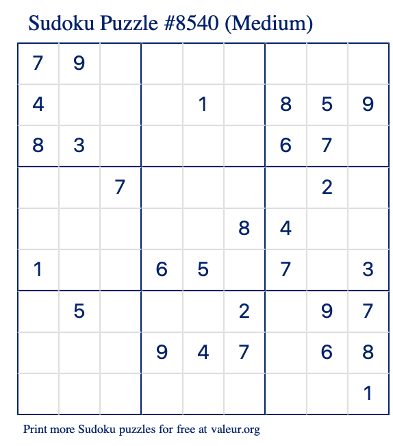 Free Printable Medium Sudoku Puzzle number 8540
