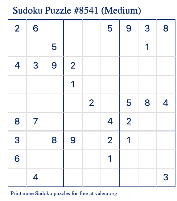 Free Printable Medium Sudoku Puzzle number 8541