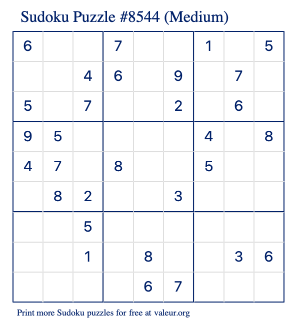 Free Printable Medium Sudoku Puzzle number 8544