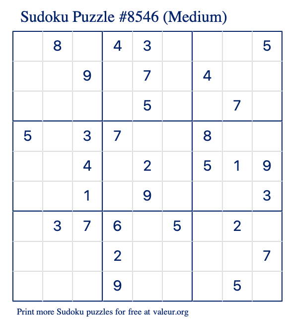 Free Printable Medium Sudoku Puzzle number 8546